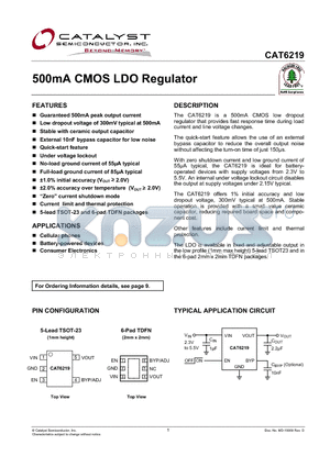 CAT6219-250TD-GT3 datasheet - 500mA CMOS LDO Regulator
