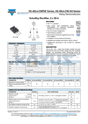 40L45CW-N3 datasheet - Schottky Rectifier, 2 x 20 A