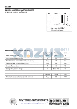 BAS81 datasheet - SILICON SCHOTTKY BARRIER DIODES