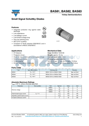 BAS81_12 datasheet - Small Signal Schottky Diodes