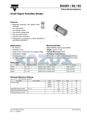 BAS82 datasheet - Small Signal Schottky Diodes