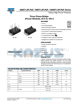 40MT160APBF datasheet - Three Phase Bridge (Power Module), 45 A to 100 A