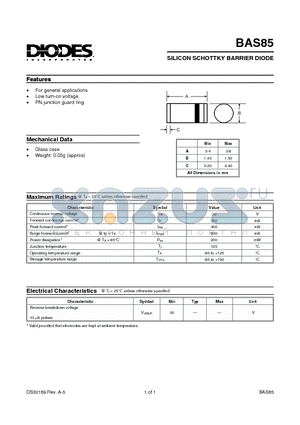 BAS85 datasheet - SILICON SCHOTTKY BARRIER DIODE