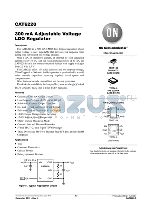 CAT6220 datasheet - 300 mA Adjustable Voltage LDO Regulator