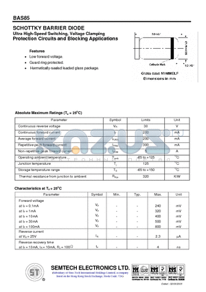 BAS85 datasheet - SCHOTTKY BARRIER DIODE