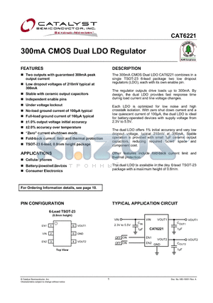 CAT6221-JPTD-G datasheet - 300mA CMOS Dual LDO Regulator
