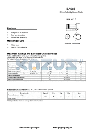 BAS85 datasheet - Silicon Schottky Barrier Diode