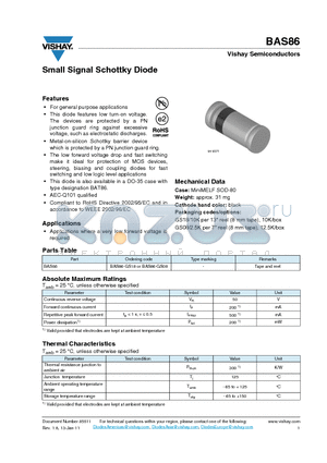 BAS86 datasheet - Small Signal Schottky Diode