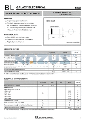 BAS86 datasheet - SMALL SIGNAL SCHOTTKY DIODE