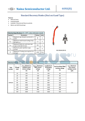 40NS datasheet - Standard Recovery Diodes (Stud and Lead Type)