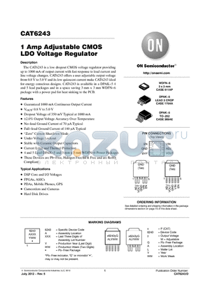 CAT6243DTADJ.RKG datasheet - 1 Amp Adjustable CMOS LDO Voltage Regulator