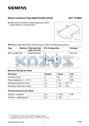 BAT14-099R datasheet - Silicon Crossover Ring Quad Schottky Diode