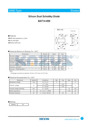 BAT14-099 datasheet - Silicon Dual Schottky Diode