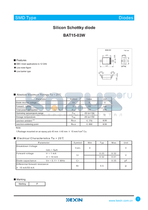 BAT15-03W datasheet - Silicon Schottky diode