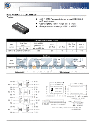 40ST1021D datasheet - 40PIN SMD ETHERNET 10/100 BASE TX TWO PORT TRANSFORMER