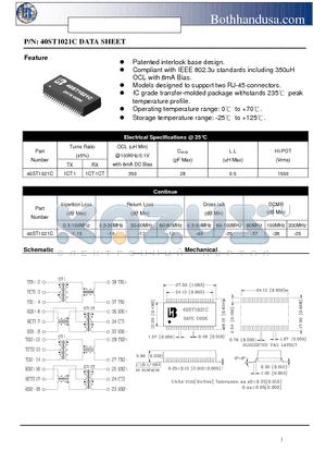 40ST1021C datasheet - 40PIN SMD ETHERNET 10/100BASE TX TWO PORT TRANSFORMER MODULE