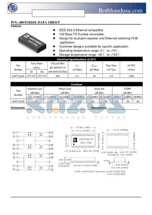 40ST1024X datasheet - 40 PIN SMD ETHERNET 10/100 BASE-TX HIGH SPEED LAN MAGNETICS