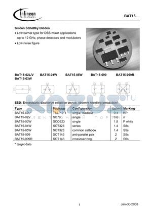 BAT15-05W datasheet - Silicon Schottky Diodes