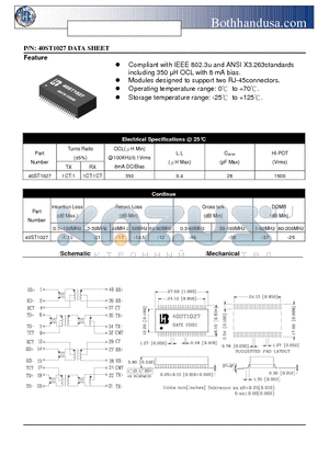 40ST1027 datasheet - 10/100 BASE-TX DUAL PORT TRANSFORMER MODULES