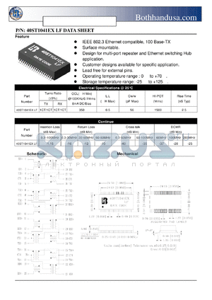 40ST1041EXLF datasheet - 40 PIN SMD ETHERNET 10/100 BASE QUAD PORT TRANSFORMER