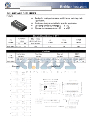 40ST1041F datasheet - 40 PIN SMD ETHERNET 10/100 BASE-TX QUAD PORT TRANSFORMER