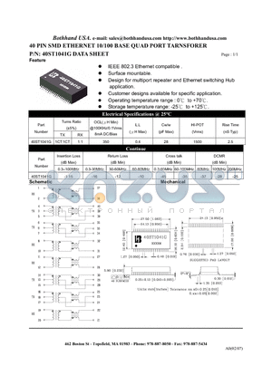 40ST1041G datasheet - 40 PIN SMD ETHERNET 10/100 BASE QUAD PORT TARNSFORER