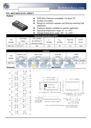 40ST1041I_1 datasheet - 40 PIN SMD ETHERNET 10/100 BASE QUAD PORT TRANSFORMER