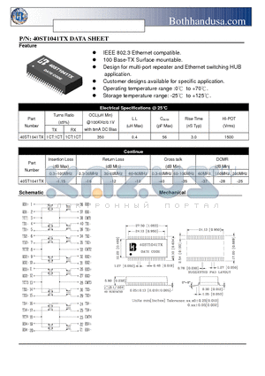 40ST1041TX datasheet - 40 PIN SMD ETHERNET 10/100 BASE-TX HIGH SPEED LAN MAGNETICS