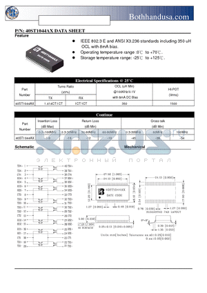 40ST1044AX datasheet - 40 PIN SMD ETHERNET 10/100 BASE-TX HIGH SPEED LAN MAGNETICS