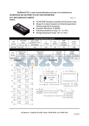 40ST1060 datasheet - 10/100 BASE QUAD PORT PULSE TRANSFORMER