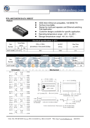 40ST1053M datasheet - 40 PIN SMD ETHERNET 10/100 BASE QUAD PORT TRANSFORMER