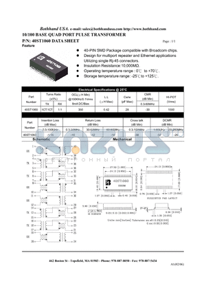 40ST1060_M datasheet - 10/100 BASE QUAD PORT PULSE TRANSFORMER