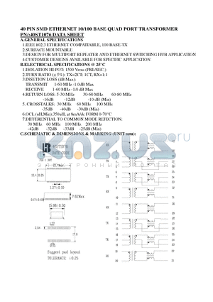 40ST1076 datasheet - 40 PIN SMD ETHERNET 10/100 BASE QUAD PORT TRANSFORMER