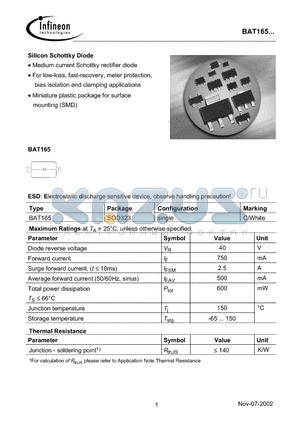 BAT165 datasheet - Silicon Schottky Diode