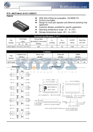 40ST1064A datasheet - 40 PIN SMD ETHERNET 10/100 BASE QUAD PORT TRANSFORMER