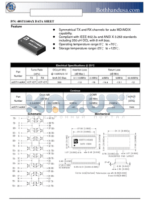 40ST1140AX datasheet - 10/100 BASE-TX TRANSFORMER MODULES FOR AUTO MDI/MDIX APPLICATIONS