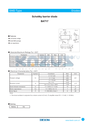 BAT17 datasheet - Schottky barrier diode