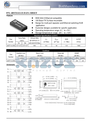 40ST1141AX datasheet - 40 PIN SMD ETHERNET 10/100 BASE-TX HIGH SPEED LAN MAGNETICS