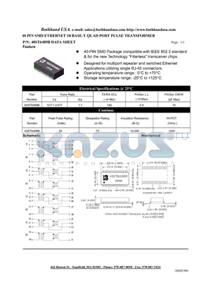 40ST6489B datasheet - 40 PIN SMD ETHERNET 10 BASE-T QUAD PORT PULSE TRANSFORMER