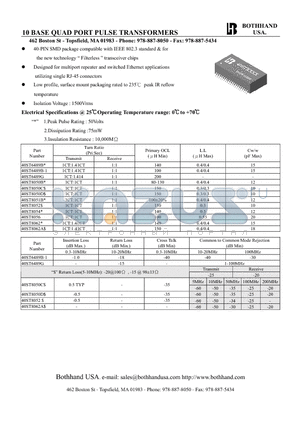 40ST6489G datasheet - 10 BASE QUAD PORT PULSE TRANSFORMERS