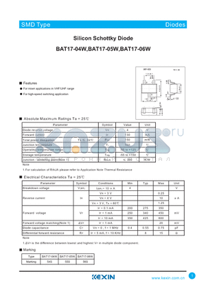 BAT17-05W datasheet - Silicon Schottky Diode