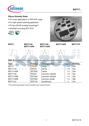 BAT17-05W datasheet - Silicon Schottky Diode