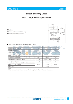 BAT17-05 datasheet - Silicon Schottky Diode