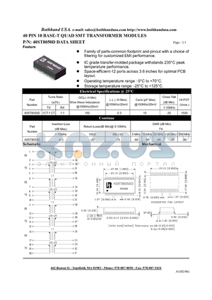 40ST8050D_M datasheet - 40 PIN 10 BASE-T QUAD SMT TRANSFORMER MODULES