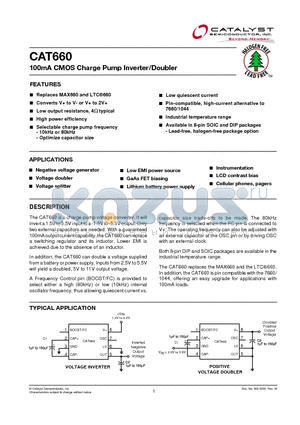 CAT660ELA datasheet - 100mA CMOS Charge Pump Inverter/Doubler