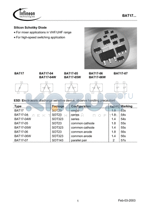 BAT17-07 datasheet - Silicon Schottky Diode