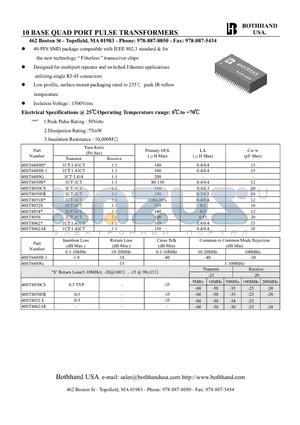 40ST8050D datasheet - 10 BASE QUAD PORT PULSE TRANSFORMERS