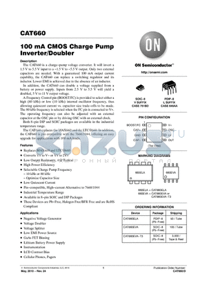 CAT660 datasheet - 100 mA CMOS Charge Pump Inverter/Doubler