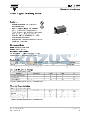 BAT17W-GS18 datasheet - Small Signal Schottky Diode