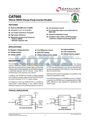 CAT660EVA-T3 datasheet - 100mA CMOS Charge Pump Inverter/Doubler